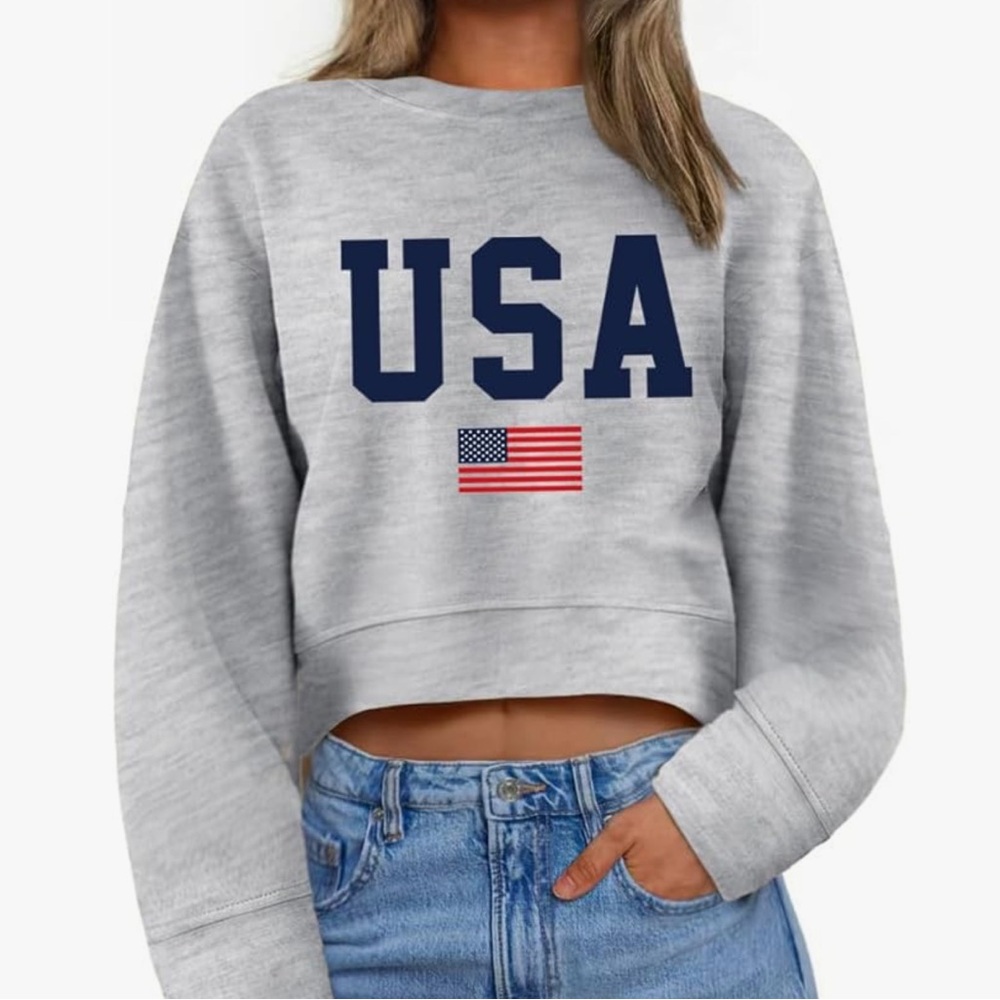 Gray USA Graphic Women's cropped sweatshirt